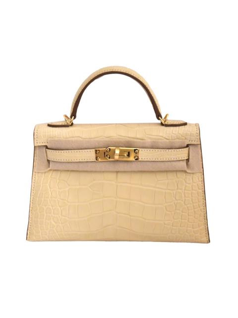 Hermès Hermes Kelly Sellier 20 Matte Croc Gold Hardware Vanille