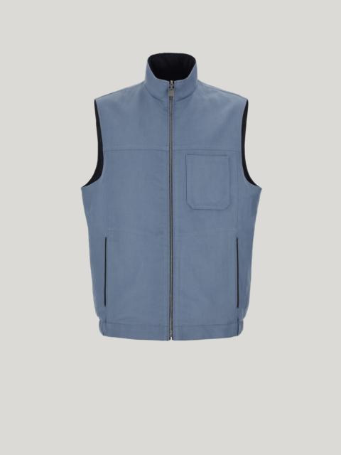 Canali BLUE-SUGAR PAPER REVERSIBLE PUFFER GILET IN LINEN AND SILK BLEND