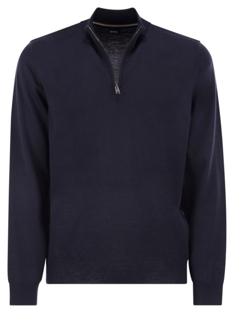 BOSS Boss Men Virgin Wool Jumper With Zip Collar