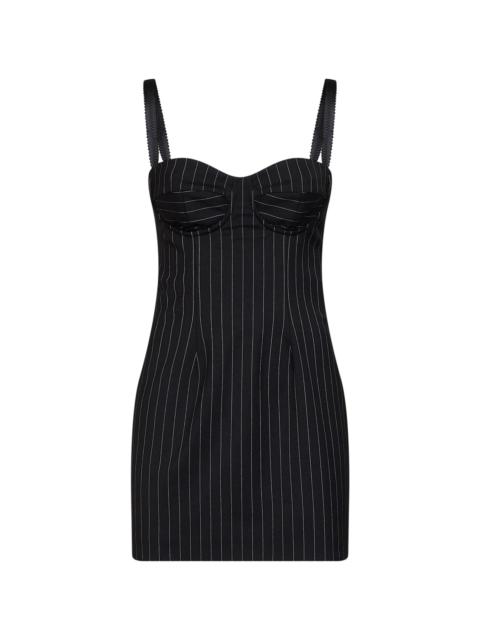 Dolce & Gabbana Dolce & Gabbana Women Black Stretch Pinstriped Wool Bustier Mini Dress