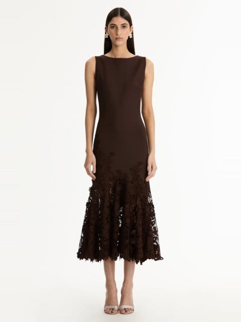 Oscar de la Renta Porcelain Flowers Guipure Midi Dress brown