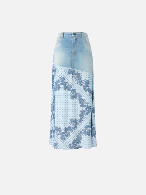 PINKO DENIM MIDI SKIRT WITH SCARF PRINT