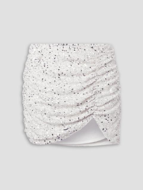RETROFÊTE Celestia ruched sequined crepe de chine mini skirt