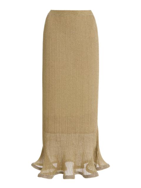 SIMKHAI Brighton Metallic Plisse Midi Skirt gold