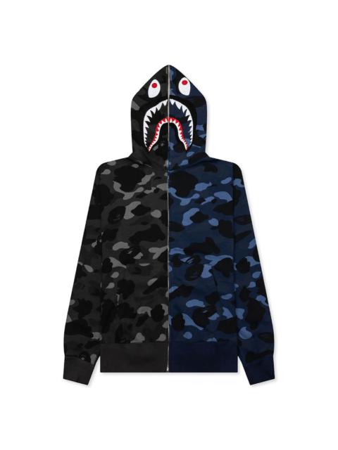 A BATHING APE® COLOR CAMO SEPARATE SHARK FULL ZIP HOODIE - BLACK/NAVY