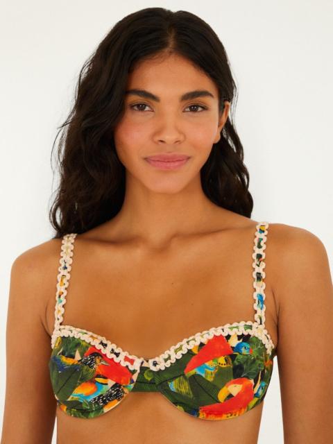 FARM RIO Green Bird Leaves Underwire Bikini Top