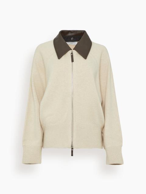 BRANDON MAXWELL The Conrad Knit Jacket in Oatmeal/Brown