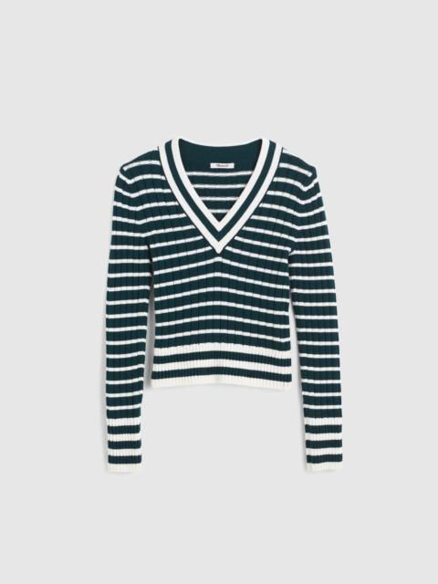 Madewell Striped Shrunken V-Neck Varsity Sweater