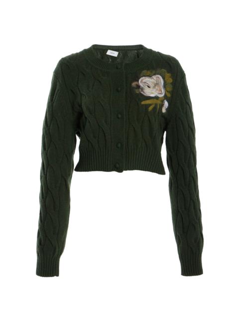 Erdem Embroidered Wool-Blend Cardigan olive