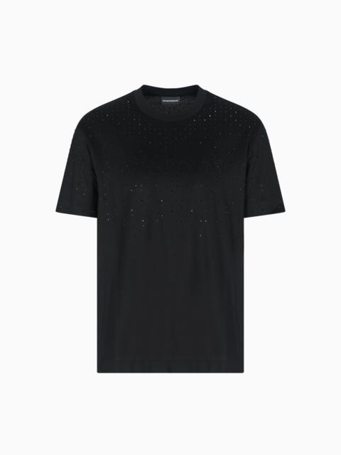 EMPORIO ARMANI CLUBWEAR T-SHIRT IN A LYOCELL BLEND JERSEY WITH RHINESTONES