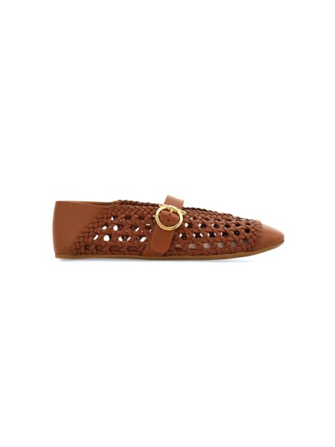 FERRAGAMO Nena Woven Leather Flats brown