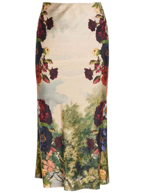 Alice + Olivia Alice + Olivia Maeve Floral-print Satin Midi Skirt