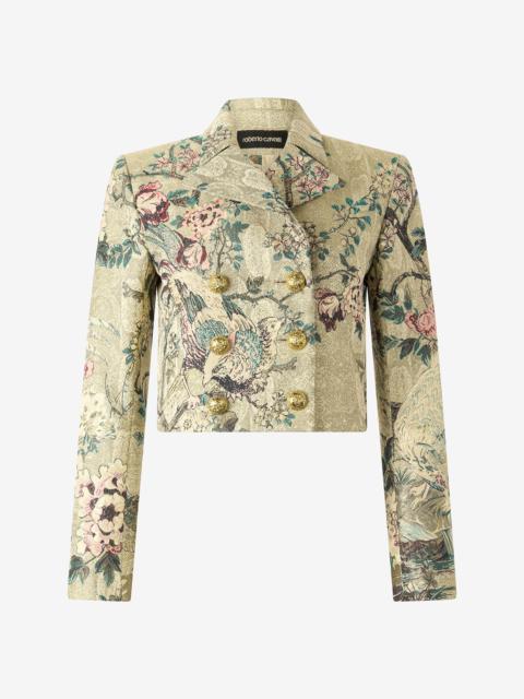 Roberto Cavalli Cropped Jacket With Oriental Bird Print