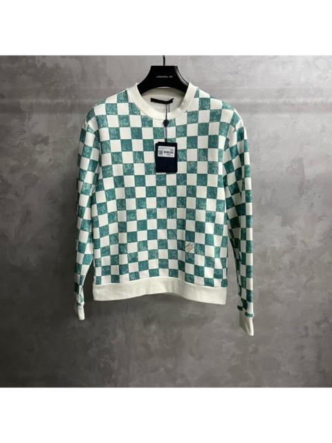 Louis Vuitton Louis Vuitton Blue and White Color-block Damier Crewneck Long-sleeve Sweatshirt