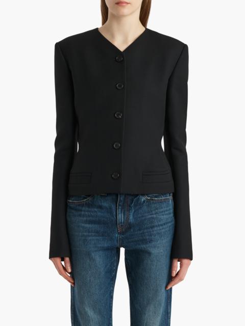 KHAITE Khaite Nara Collarless Wool Canvas Jacket in Black at Nordstrom