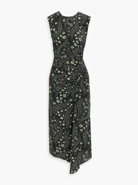 VERONICA BEARD Vivianna draped floral-print silk-blend crepe de chine midi dress