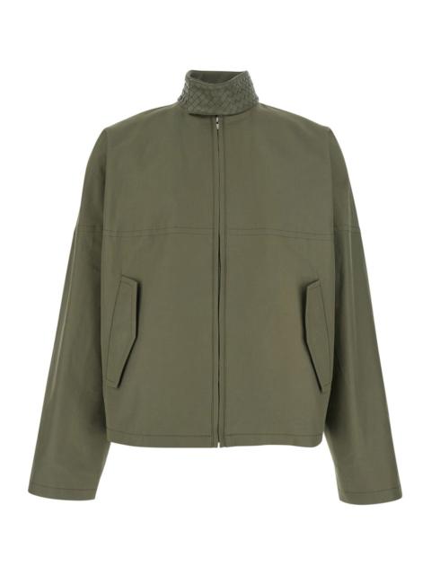 Bottega Veneta Bottega Veneta Men Green Bomber Jacket With Intreccio Motif On The Collar In Cotton For Men