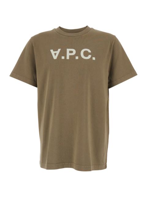 A.P.C. A.P.C. Men Brown Crewneck T-Shirt With Logo Lettering On The Front In Cotton Man