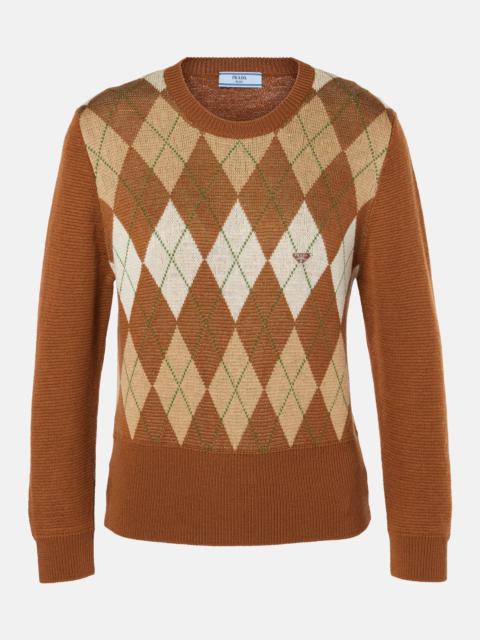 Argyle cropped wool sweater