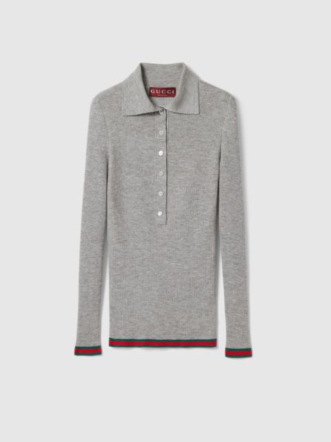 GUCCI Cashmere and silk polo top with Web