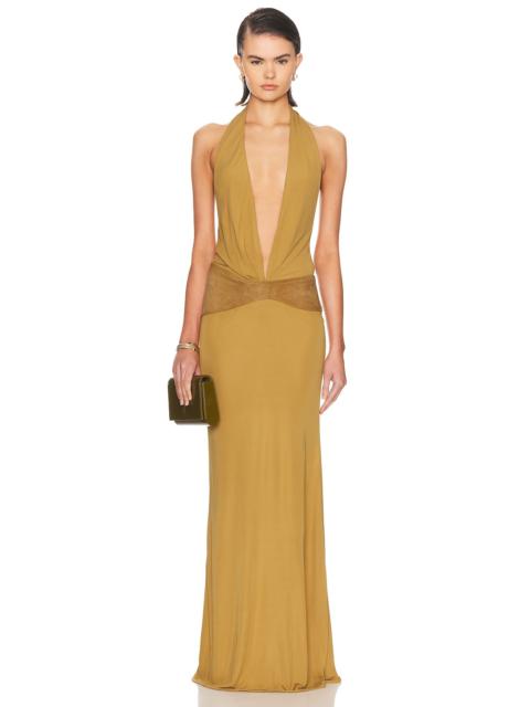 CHRISTOPHER ESBER Contour Suede Belted Jersey Halter Gown