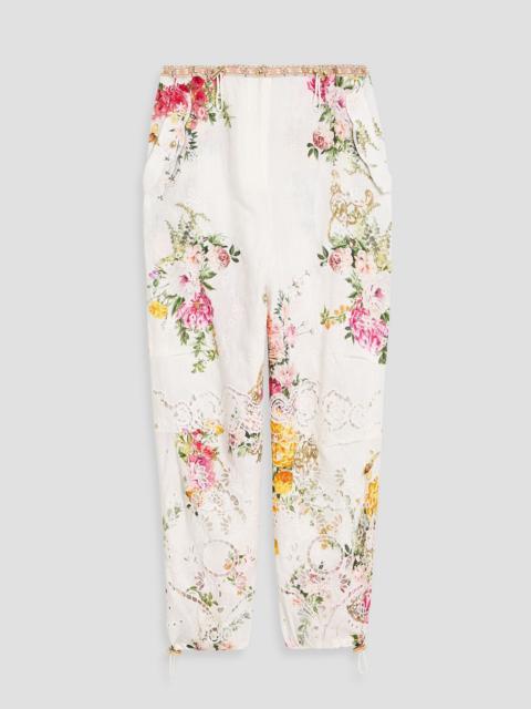 CAMILLA Floral-print broderie anglaise linen straight-leg pants
