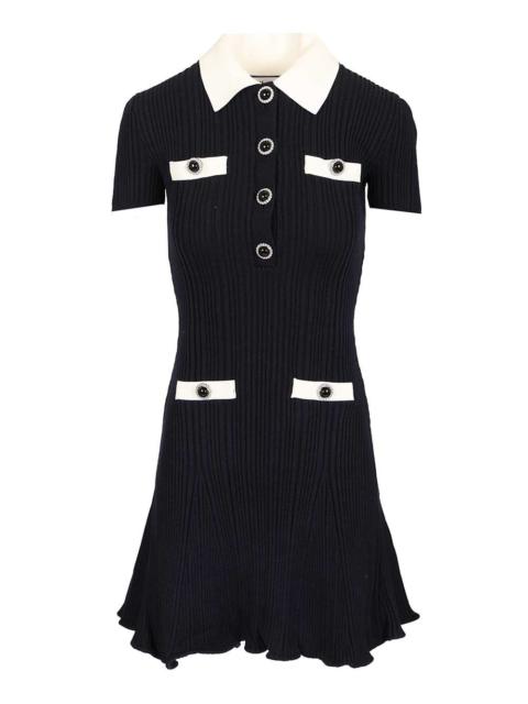 self-portrait Navy Contrast Collar Knit Mini Dress Dresses Blue