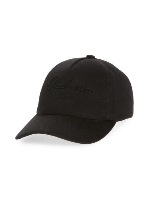 Balmain Balmain Signature Cotton Twill Baseball Cap in Eap Black/Black at Nordstrom