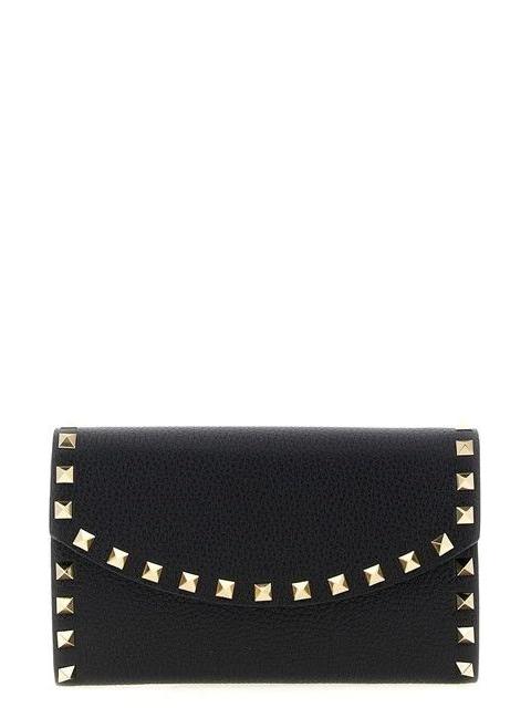 Valentino Valentino Rockstud Black Leather Chain Wallet