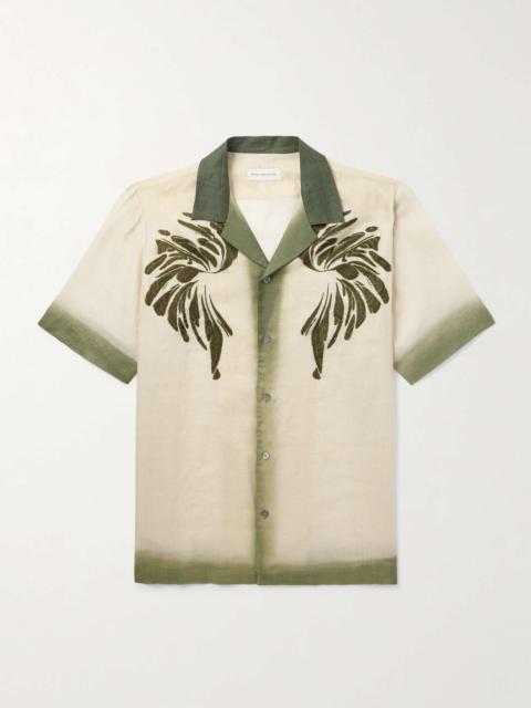 Camp-Collar Embroidered Dégradé Ramie Shirt