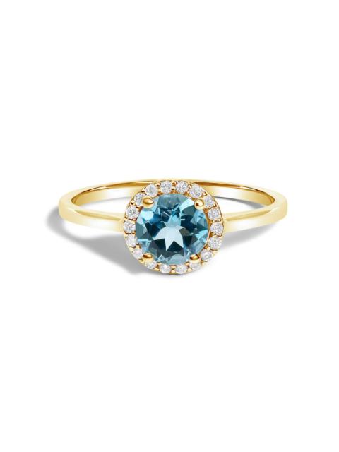 Other Designers Haus of Brilliance 10K Yellow Gold Blue Topaz and 1/10 Cttw Diamond Halo Ring