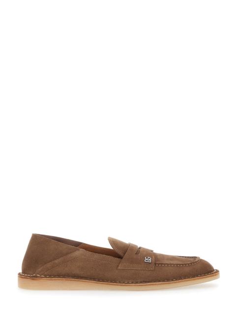 Dolce & Gabbana Dolce & Gabbana Men 'Florio' Brown Loafers With Dg Logo Detail On The Side In Suede Man
