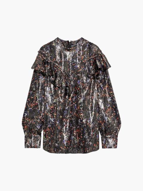 Other Designers Meysam ruffled printed metallic silk-blend blouse