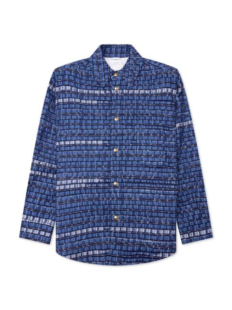 Thom Browne DENIM RIBBON TWEED OVERSIZED SHIRT JACKET - MEDIUM BLUE