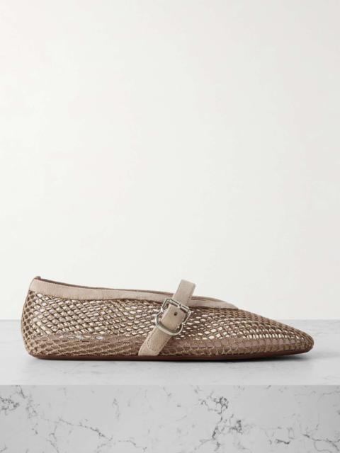Patent leather-trimmed mesh ballet flats Beige