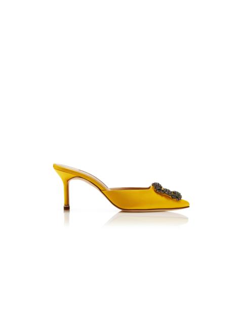 Manolo Blahnik Yellow Satin Jewel Buckle Mules