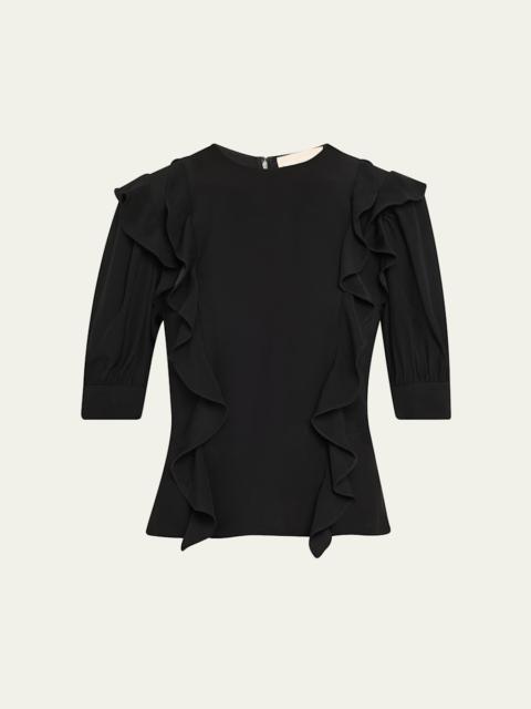 ULLA JOHNSON Carmen Ruffled Short-Sleeve Blouse