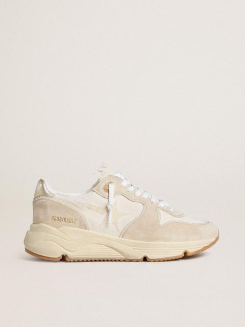 Golden Goose Women's Running Sole in canvas with beige star and platinum metallic leather heel tab