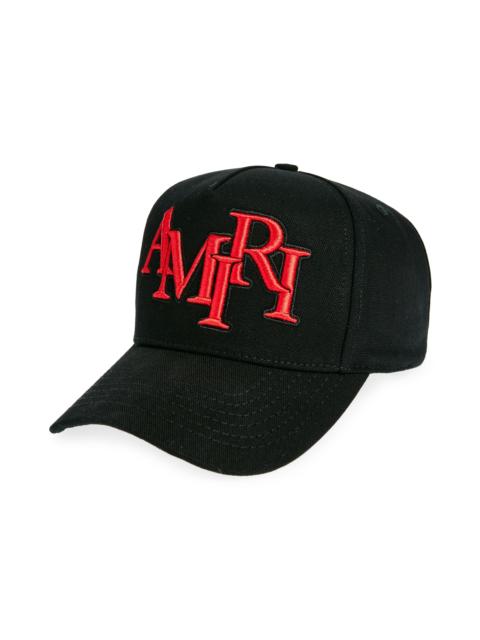 AMIRI AMIRI Staggered Logo Cotton Canvas Baseball Cap in Black Red at Nordstrom