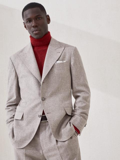 Brunello Cucinelli Silk, wool and cashmere flecked Prince of Wales flannel deconstructed blazer with large peak lapels 
