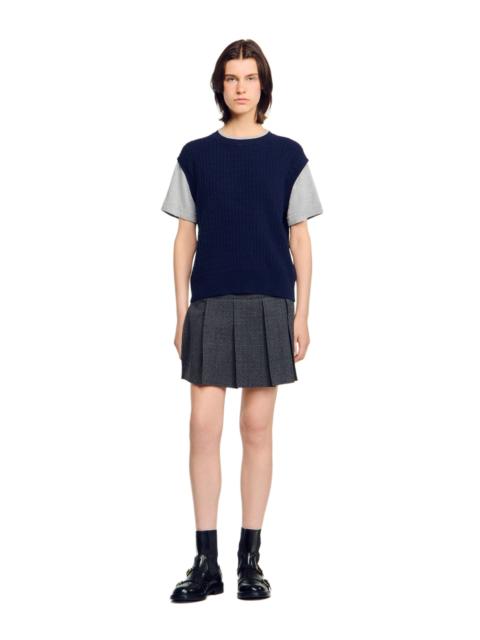 Sandro SANDRO Dual-material knit sweater in Navy /Grey at Nordstrom