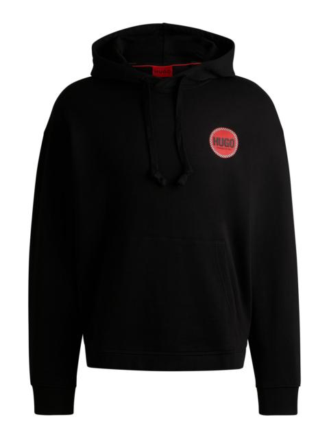 HUGO COTTON-TERRY RELAXED-FIT HOODIE WITH LOGO PRINTS