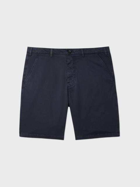 Paul Smith Navy Stretch Cotton-Twill Shorts With Embroidery Detail