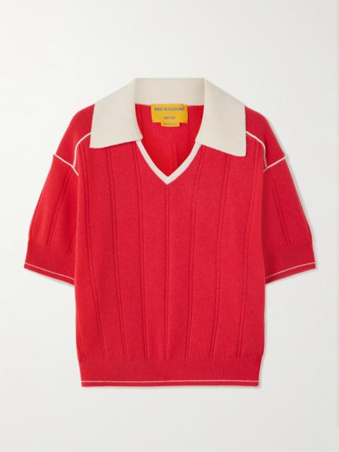GUEST IN RESIDENCE Pele Piped Two-tone Ribbed Cashmere Polo Sweater