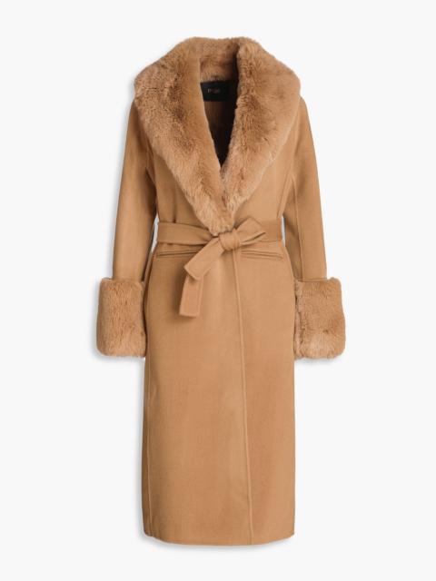 maje Plush-trimmed wool-blend felt coat