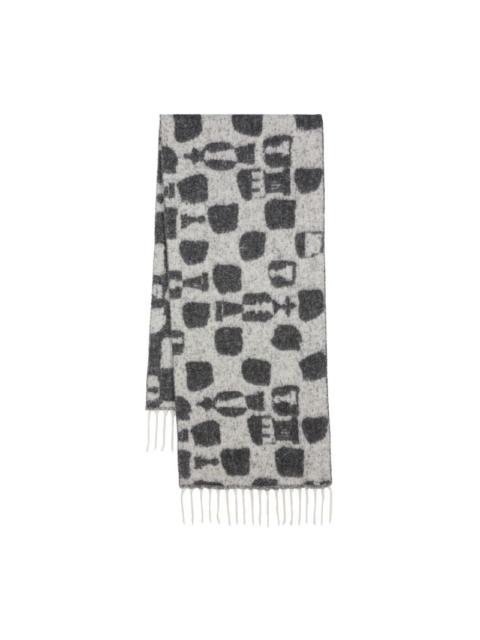HENRIK VIBSKOV CHESS WOOL SCARF - WHITE BLACK CHESS