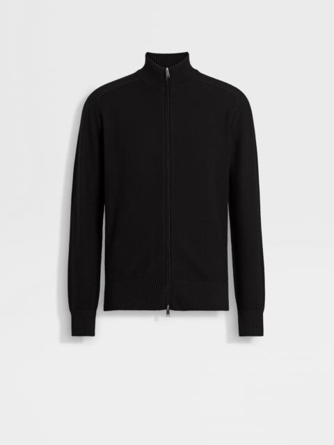 ZEGNA BLACK CASHSETA FULL ZIP CARDIGAN