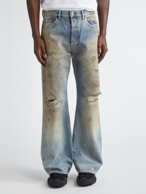 Acne Studios Acne Studios 2021 Penicillin Distressed Loose Fit Wide Leg Jeans in Mid Blue at Nordstrom