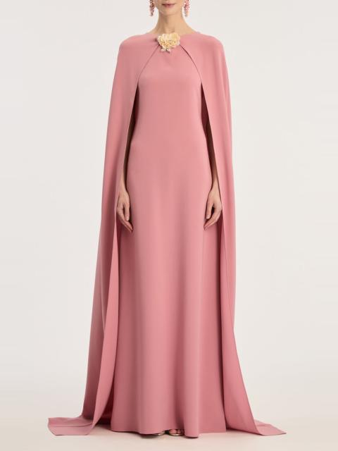 Oscar de la Renta Draped Sleeve Brooch Caftan Gown