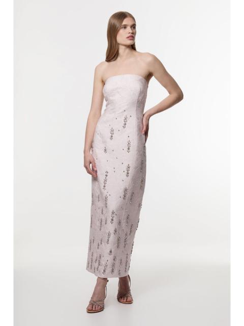 KAREN MILLEN Texture Jacquard Crystal Embellished Strapless Mini Dress